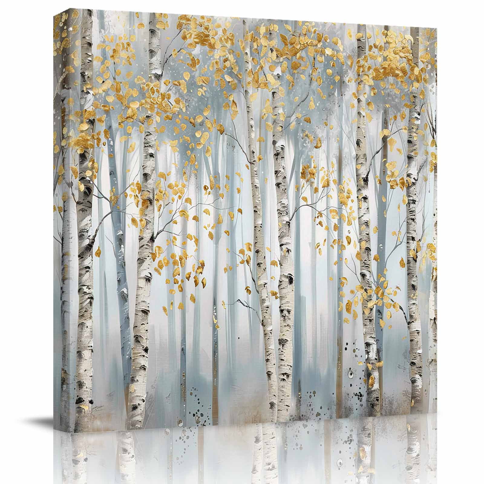 Wall Art Prints, Yellow Grey Forest Framed Canvas Prints for Bedroom Living Room Bathroom Office, Grey Modern Art Oil Painting Gallery Wrap Wall Art Poster for Gifts Home Decor 8"x8"