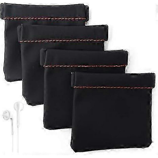 4PCS PU Leather Earphone Pouch Headphone Storage Bag with Snap Spring Closure for Carrying