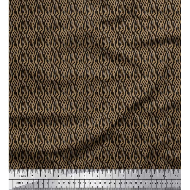 Soimoi Brown Polyester Crepe Fabric Wild Animal Skin Small Print Sewing Fabric BTY 42 Inch Wide
