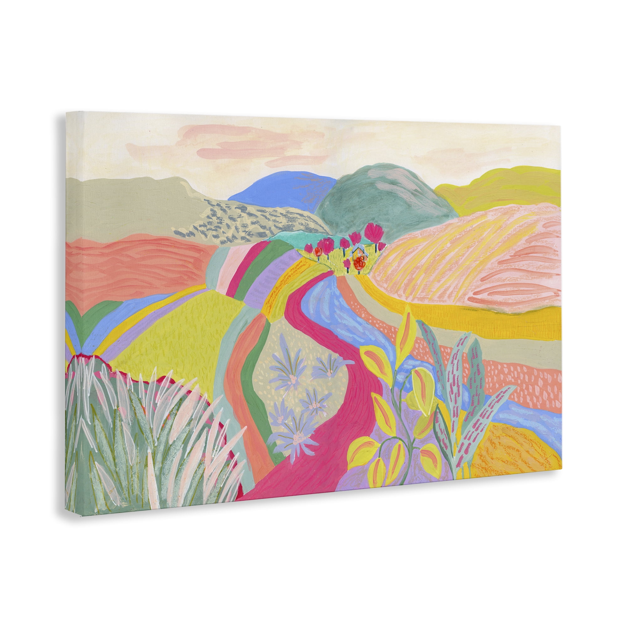 Stupell Industries Whimsical Hued Farmland Landscape & Nature Painting Wrapped Canvas Art Print Wall Art, 45 x 30