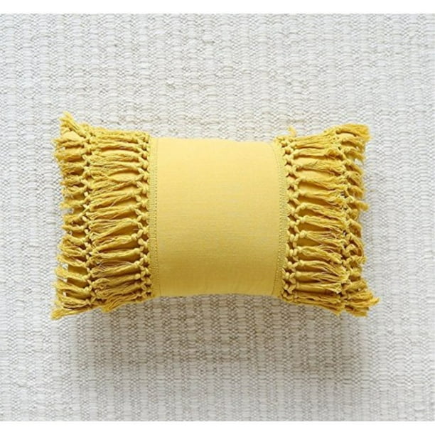 Tassel Bolster Throw Pillow Yellow Cotton Throw Pillow case Cushion