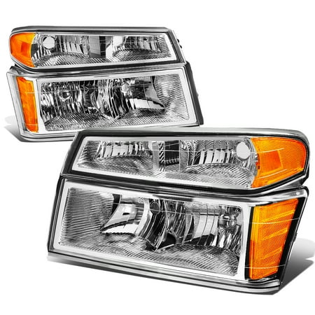 For 2004 to 2012 Chevy Colorado / GMC Canyon / Isuzu i280 i290 i350 4Pcs Headlight + Bumper Lamp Chrome Housing Amber Corner 05 06 07 08 09 10