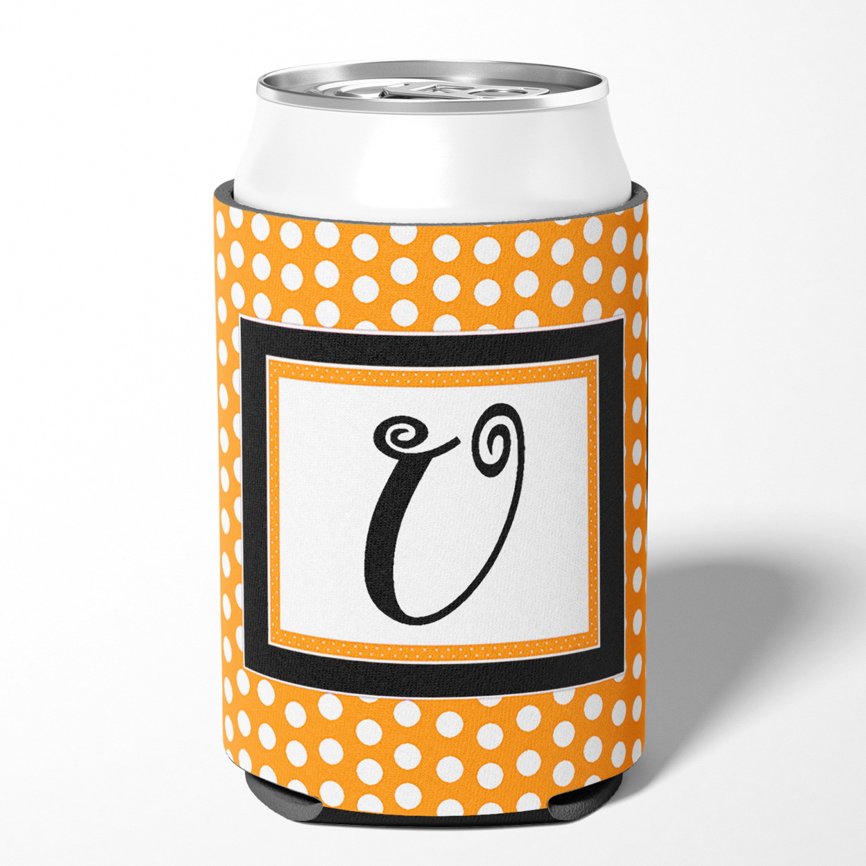 Letter U Initial Monogram - Orange Polkadots Can or Bottle Hugger