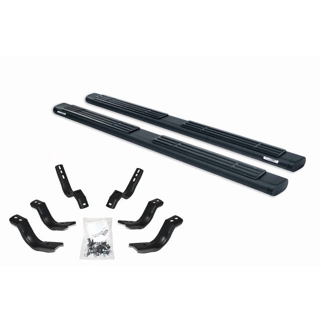 Go Rhino Nerf Bar 686409987T OEM Xtreme; With Step Pads; 6 Inch Oval Straight; Black Textured Powder Coated; Steel; With Plastic End Caps; Rocker Panel Mount
