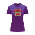 thumbnail image 2 of Playera Blusa De Cerezas Cherries Con Fondo Animal Print Vintage Color Morado Talla Chica Marca Emil SaEs, 2 of 4