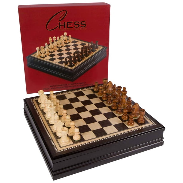 Juego de mesa de ajedrez de madera con incrustaciones Kavi, juego grande de 18 x 18 pulgadas con piezas de madera ponderadas