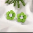 thumbnail image 3 of Classy 3/4" clip on green, white, or pink multi colored flower earrings, 3 of 6