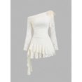 thumbnail image 3 of Apricot Y2K Lace Asymmetric One-Shoulder Peplum Mini Dress, 3 of 7