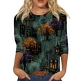 thumbnail image 2 of Womens Halloween Shirts Funny 3/4 Sleeve Tops Spooky Castle Printed T Shirts Horror Crew Neck Pullover Holiday Three Quarter Length Blouses, S, 2 of 7