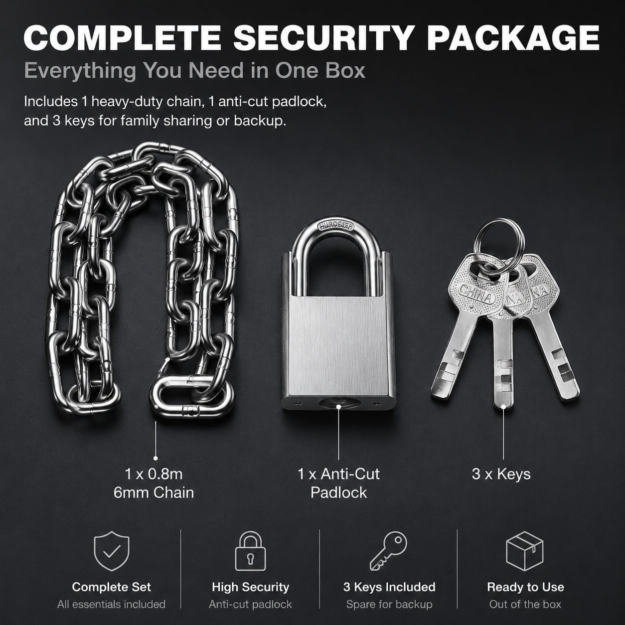Security Chain Lock, 31 inch Heavy Duty 8mm Thick Chain and Lock, Galvanized Anti-Rust and Anti-Theft Chain and Padlock - Chain Lock for Bike, Bicycle, Scooter, Motorcycle, Door, Gate, Fence