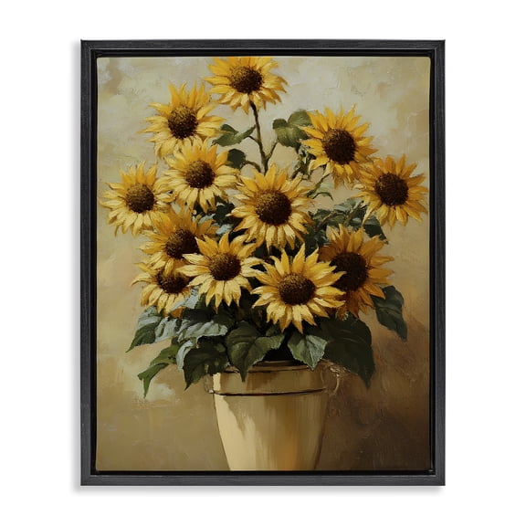 Stupell Industries French Country Sunny Sunflowers Arrangement Black Floating Frame Canvas Art, 17 x 21, by Franklyn Gregory