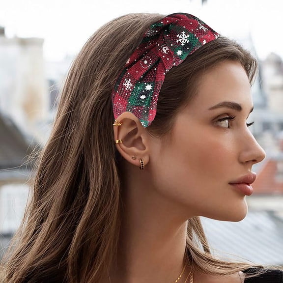 Christmas Knotted Turban Headband for Women Holiday Wide Hair Band Festive Seasonal Hair Accessory Decorative Headwear