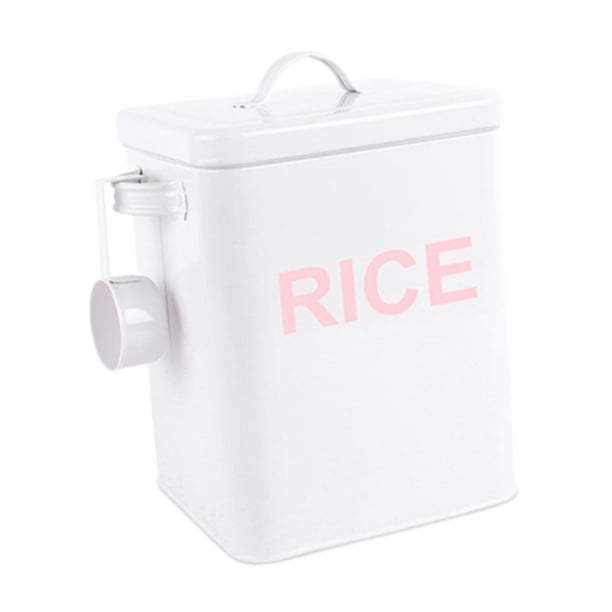Contenedor de almacenamiento de alimentos sellado, recipiente para harina y cuchara, contenedor de arroz de hierro para granos Blanco M