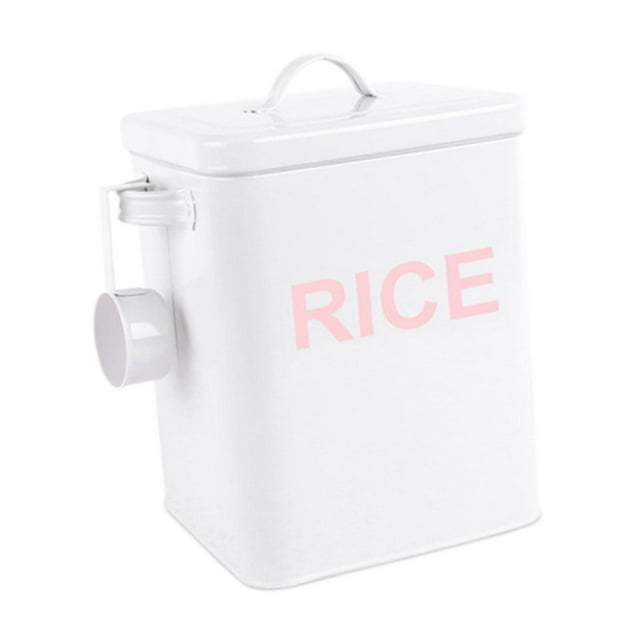 Contenedor de arroz de hierro, bote de harina, recipiente hermético para almacenar alimentos, contenedor de arroz de metal. Blanco M