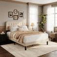 thumbnail image 4 of Queen Bed Frame with Headboard, Upholstered Platform Bed - Noise-Free, No Box Spring Needed, Easy Assembly, Modern Bedroom Furniture, Beige, 4 of 7