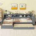 thumbnail image 2 of Euroco Wood Twin Size Platform Bed, L Shaped Daybeds with Storage Headboard and USB Charging, 3-in-1 Bed with Trundle and Drawer, Gray, 2 of 16