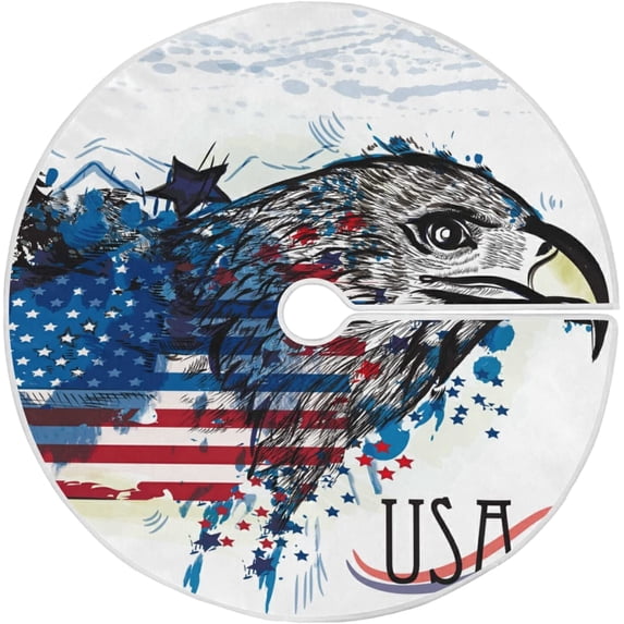 FMSHPON American Flag Tree Skirt Independence Day Xmas Christmas Tree Skirt Stand Mat for Holiday Party Decoration Indoor Outdoor 36 inches