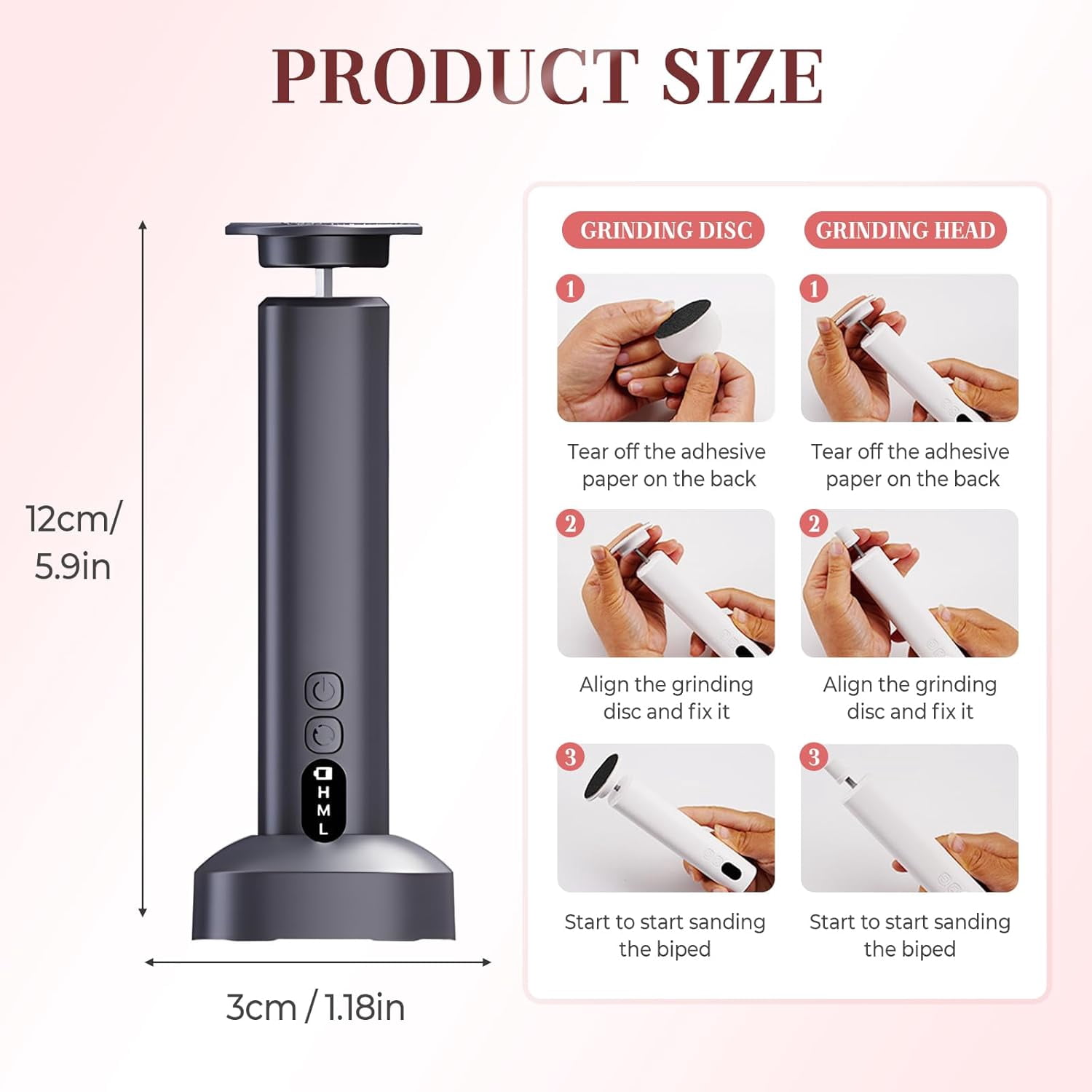 Electric Foot Callus Remover, Upgrade 2 in 1 Electric Foot File with Grinder Heads, Adjustable Foot Sander Pedicure Tools for Feet Dead Skin with Display and Base (Black)