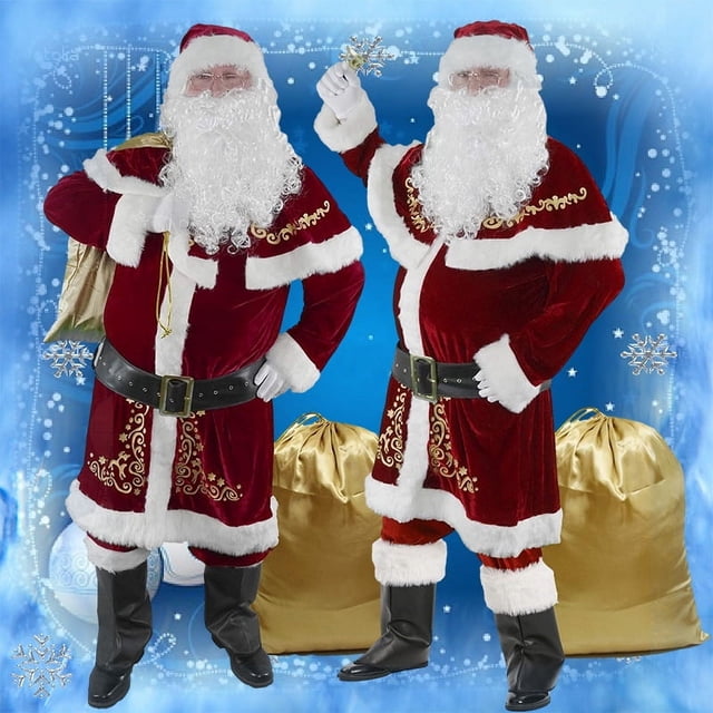 Disfraz de Navidad de talla grande M-6XL, traje de Papá Noel para hombre, traje de Navidad con barba, traje de Navidad para niños