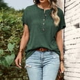 thumbnail image 4 of Gibobby Playera de Manga Corta Casual Suave Blusa informal manga corta con cuello redondo y botones color liso para mujer(Verde,CH), 4 of 5