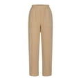thumbnail image 4 of Hxshgdsn Summer Casual Pants Womens Elasticated Waist Wide Leg Loose Straight Full Length Comfy Pants with Pockets,Khaki,M, 4 of 6