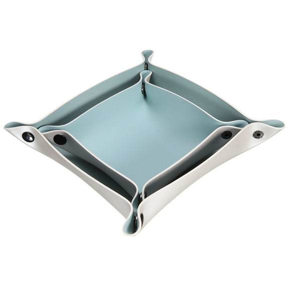 Uxcell 2pcs PU Leather Valet Tray Unisex Folding Small Catchall Tray Portable Entryway Table Tray Nightstand Bedside Desk Tray Sky Blue Silver
