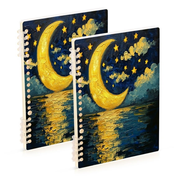WOBOGO Bright Moon over The Water Notebook College Horizontal Grid Paper Ink Spill Resistant Water Resistant Cover 8.3x5.7x0.4in