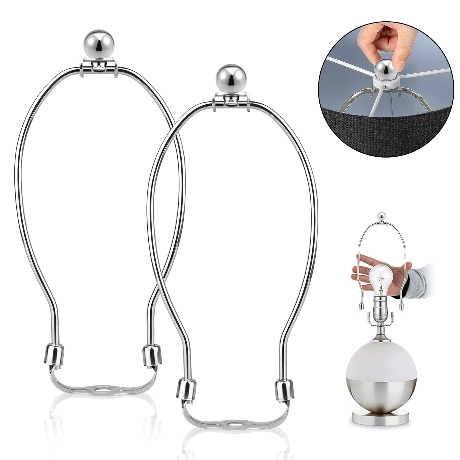 2pcs 7inch Lamp Shade Harp Holder, EEEkit DIY Lighting Accessories, Heavy Duty Lamp Shade Bracke with Detachable Saddle Base and Lamp Finial, Horn Frame Lampshade Bracket for Table and Floor Lamps