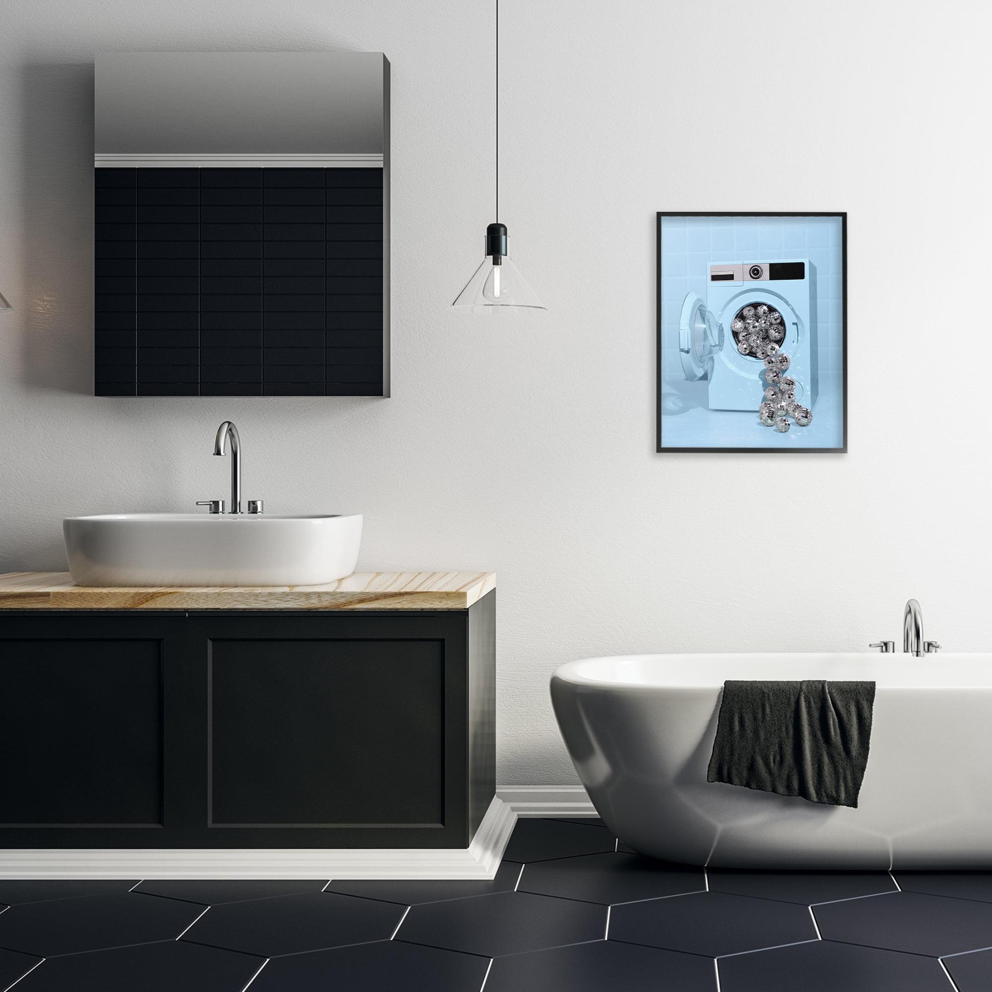 Stupell Industries Disco Laundry Machine over Blue Black Framed Giclee Art, design by LISH Creative