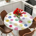 thumbnail image 2 of Colorful Dots Round Tablecloth 55-60 Inch Round Fitted Table Cloth with Elastic Edge, Boho Abstract Rainbow Geometric Modern Waterproof Table Cover Protector for Outdoor Picnic Party Dining, 2 of 6