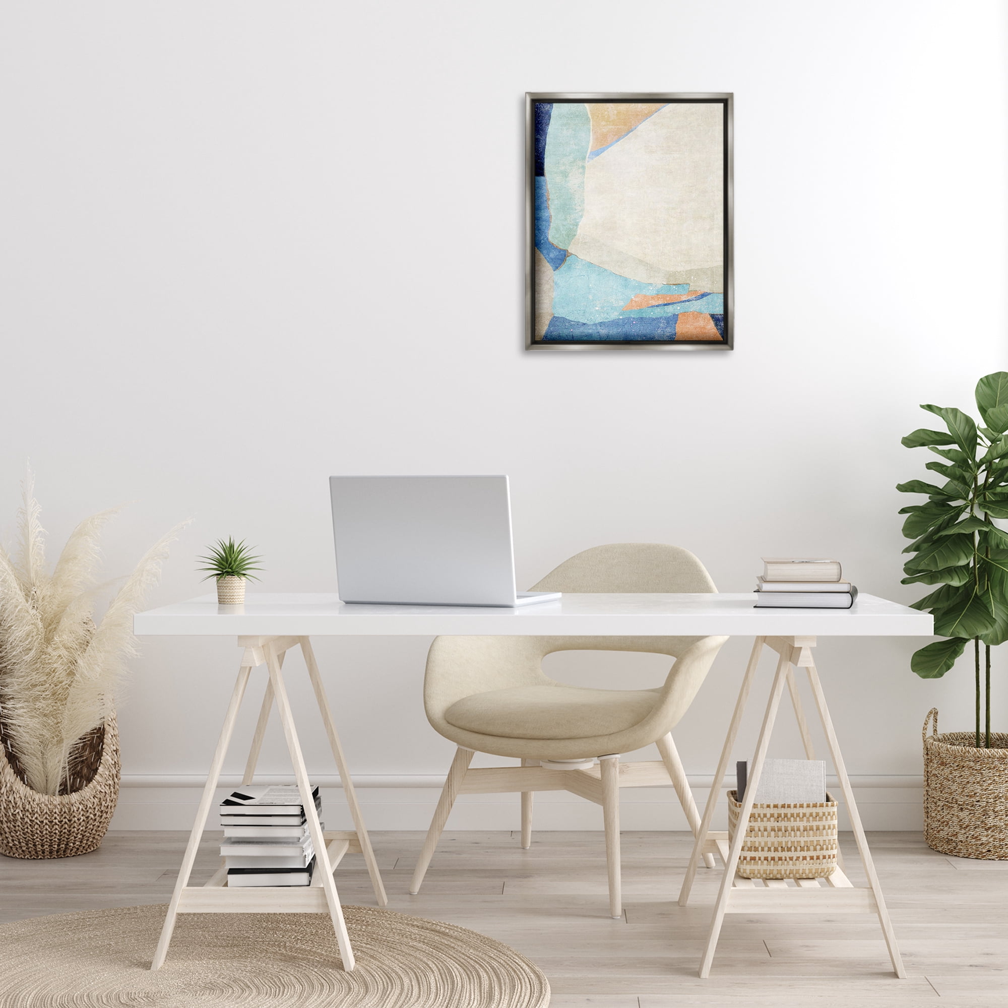 Stupell Industries Geometric Rustic Shapes Abstract Painting Gray Floater Framed Canvas Art Print Wall Art, 17 x 21