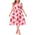 thumbnail image 2 of DARING DIVA Women's Plus Size Floral Ruffle Short Sleeves Tie Back V Neck Dress 3X Pink, 2 of 6