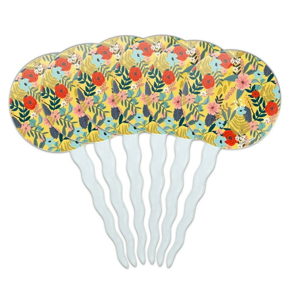 Laila Floral Pattern Cupcake Picks Toppers Decoration Set of 6