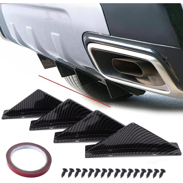 4 Piezas Alerón de Parachoques Trasero de Coche Universal Fibra de Carbono Difusor de Labios de Parachoques Trasero Automático Alerón de Tiburón Trasero Accesorios Divisor de Forma Arqueada