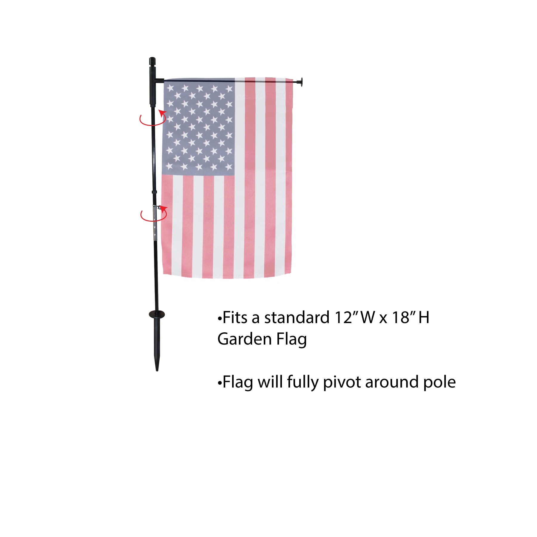 In the Breeze 4583 — Pivoting Low-Profile Garden Flag Pole — 33 Inches High  by 15 Inches Wide — Color: Black 