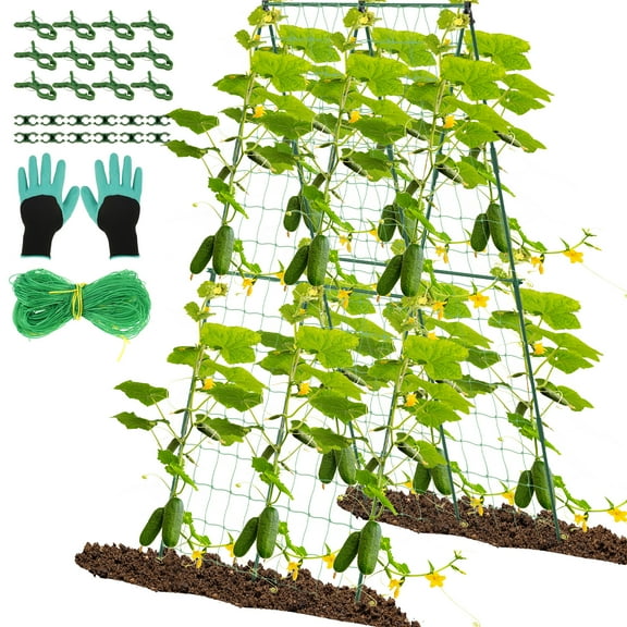 Sutowe Cucumber Trellis for Raised Beds Adjustable Size A Frame Garden Trellis with Climbing Net Garden Supplies for Climbing Plant Outdoors