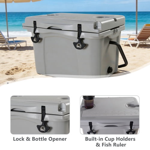Maircle 25QT Portable Cooler, Insulated Hard Cooler with Bottle Opener, Cup Holder, Forming Ruler, 5-7 Day Ice Retention, Travel, Beach, Camping, Fishing