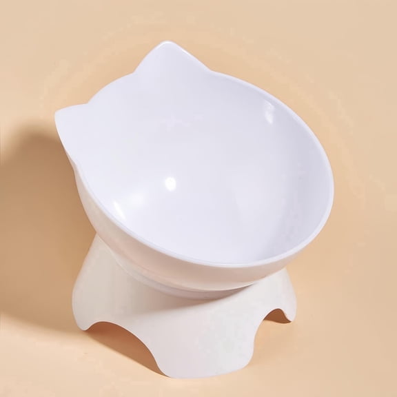 Tilted Cat Bowl with Non-Slip Base, Elevated Pet Feeding Bowl for Cats & Small Dogs, Removable Plastic Food and Water Bowl for Pets - White