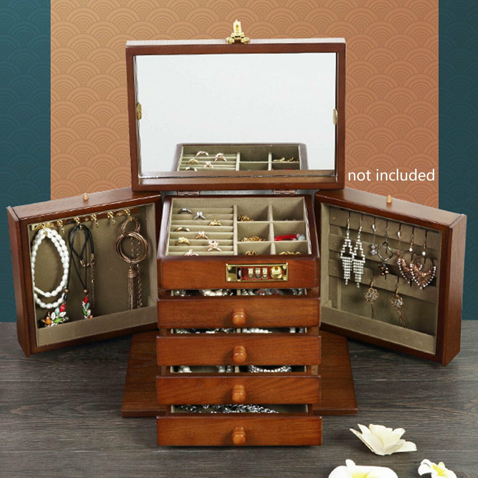 Gift Bamboo Wooden Jewelry Display Case Ring Necklace Earrings Storage Box D 