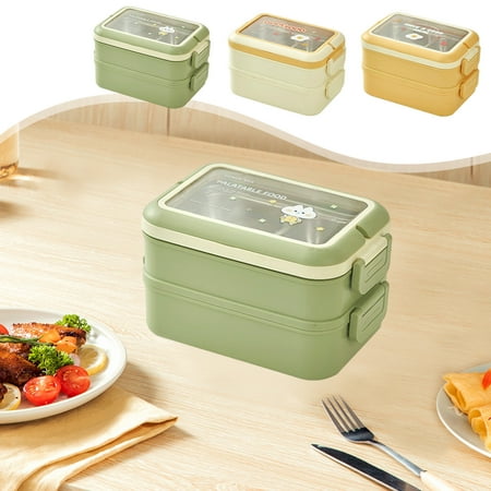 Green Double-Layer Handle Bento Box Professional Grade Food Storage Container for Culinary Maintenance Management and Meal Preparation Utility Durable Portable Insulated Lunch Single Piece