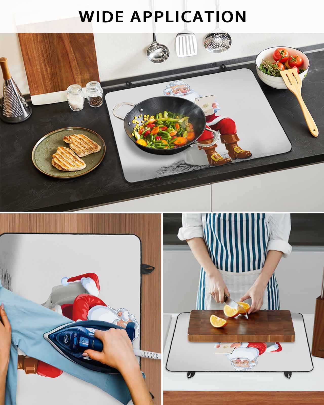 Large Induction Cooktop Protector Mat Christmas Stove Top Covers for Electric Stove, Funny Santa Claus on Toilets Xmas Abstract Decorative Stove Burner Cover Mats, Glass Top Stove Cover