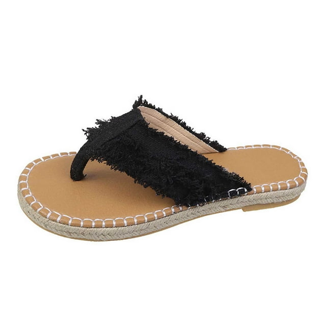 Hyknon Sandals for Women Large Flat Flat Solid Color Line Beach Sandals Arch Support Comfortable Sandals