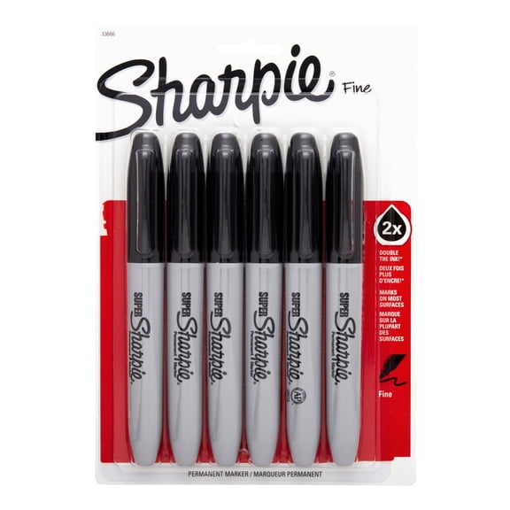 Sharpie Super Permanent Markers, Fine Point, Black, 6 Count