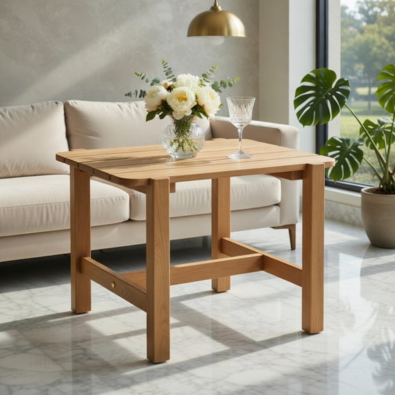 GVN Backyard Coffee Tables,Patio Teak Wood Side Table with Slatted Tabletop for Yard
