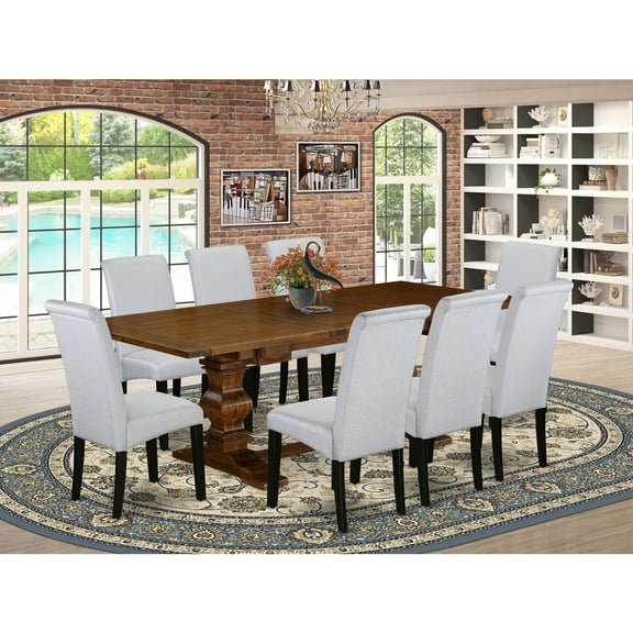 Kitchen Table Set with Chairs - 9 Piece Dining Set - Walnut & Black