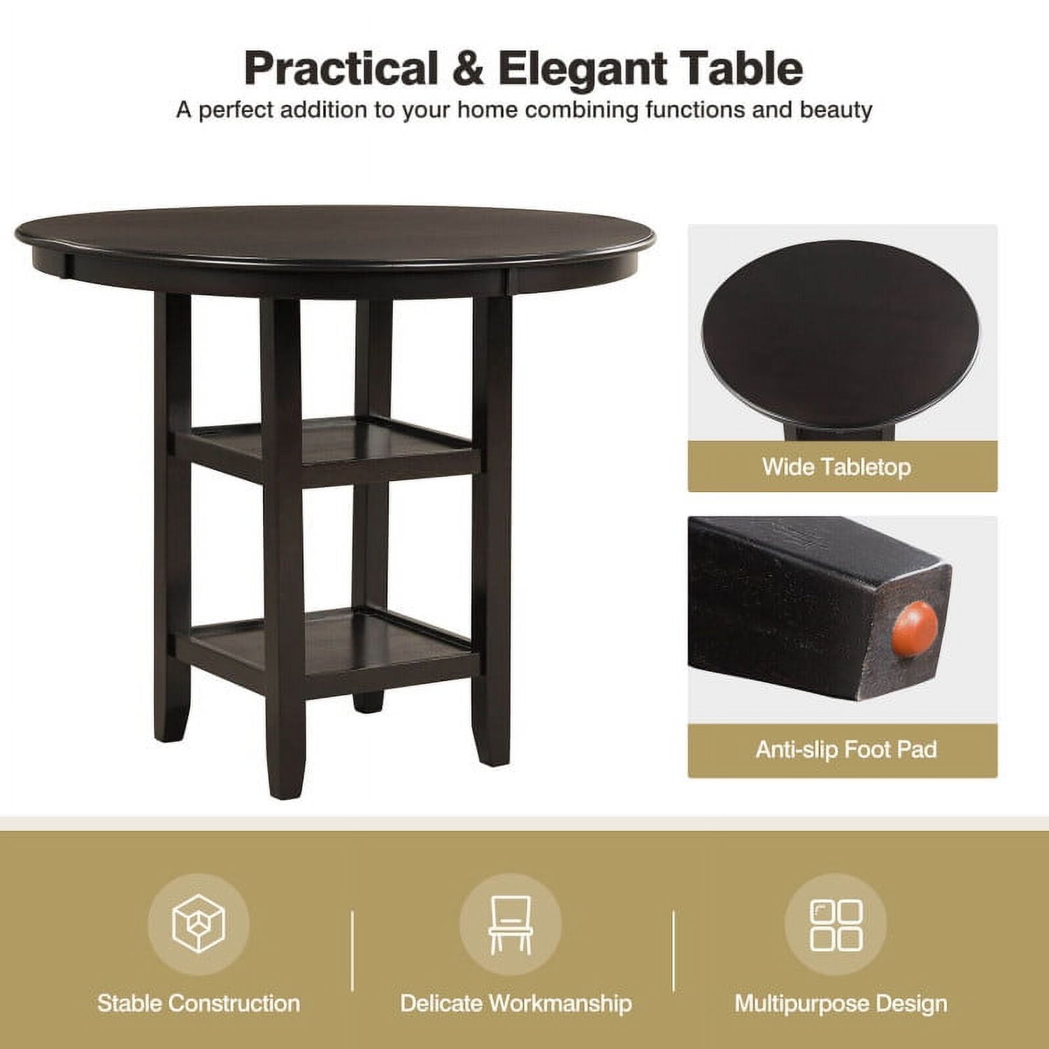 Finihen Dining Set, Dining Table Set, 3 Pieces Dining Set with Counter Height Round Dining Table and 2 Upholstered Chairs, for Home, Restaurant, Coffee Finihen Dining Set, Dining Table Set, 3 Pieces Dining Set with Counter Height Round Dining Table and 2 Upholstered Chairs, for Home, Restaurant, Coffee