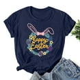 thumbnail image 2 of Easter Short Sleeve Round Neck Shirts Women Casual Cute Print Tee Summer Lightweight Pullover Tops (L, B Navy), 2 of 3