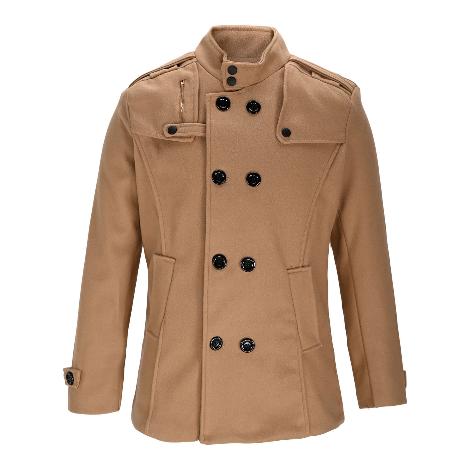 Mens Classic Pea Coat Notched Collar Double Breasted Slim Fit
