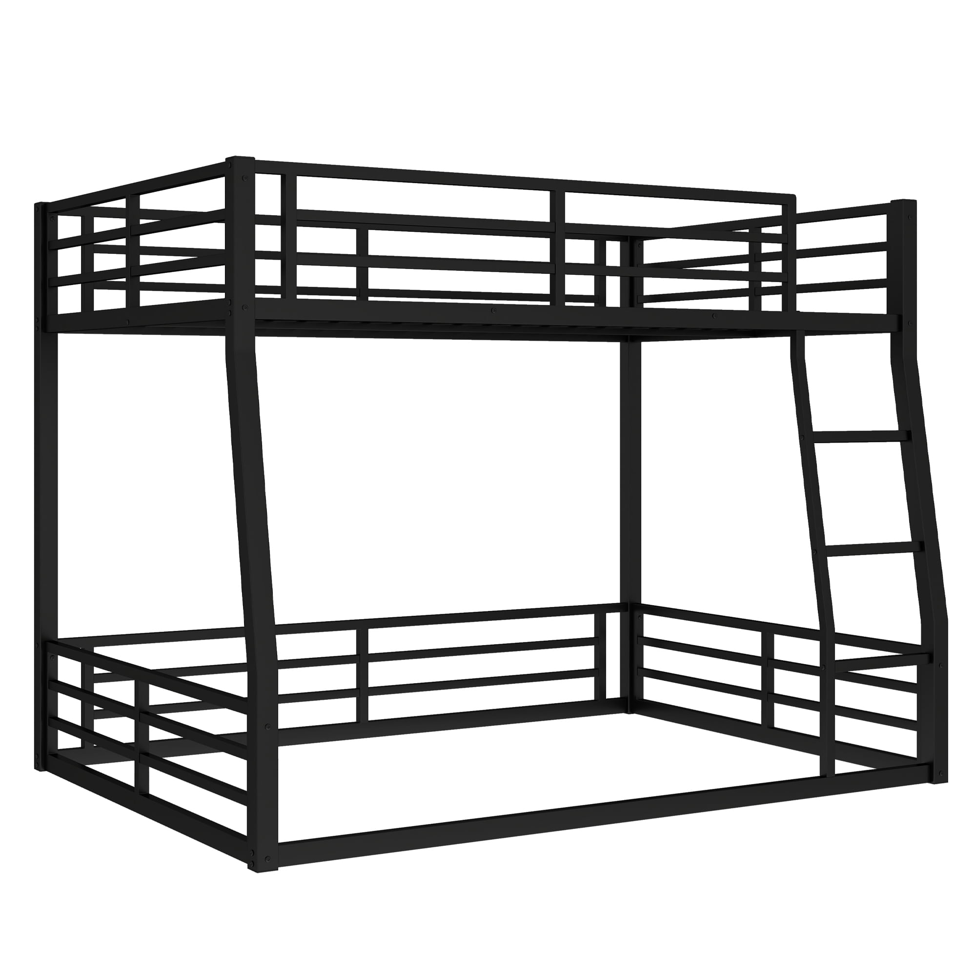 Leumius Metal Bunk Bed,Full XL over Queen Floor Bunk Bed Frame for Kids/Teens/Adults,Space-Saving/Noise Reduced/No Box Spring Needed,Black