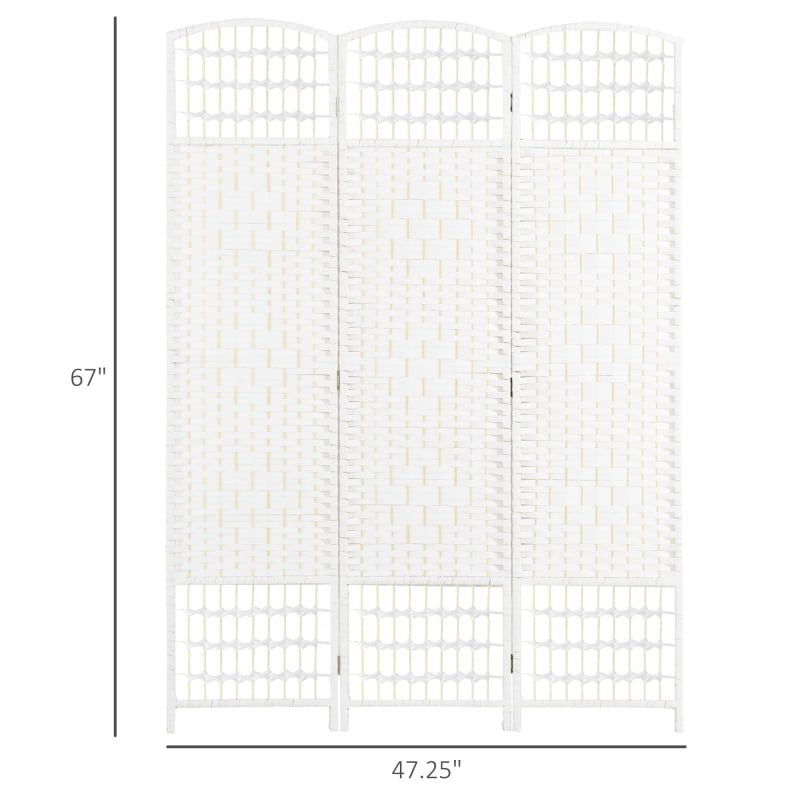 Alvantor 3-Panel Folding Privacy Screen with Hand-Woven Design, Freestanding Room Divider 47.2"x0.5”x66.9" White